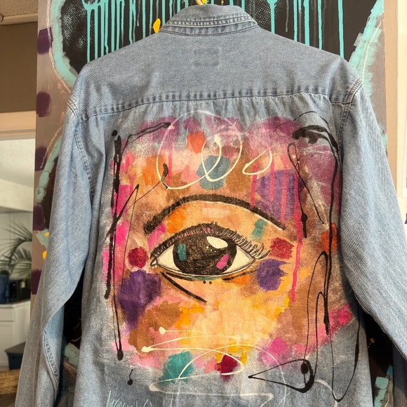 Outback Rider Other - Streetwear Hand-Painted Vintage Denim Shirt sz L upcycled original